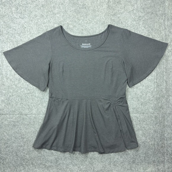 Betabrand Shirt Women XL Gray Erin Peplum Top Flutter Short Sleeve Office Career - Picture 2 of 11